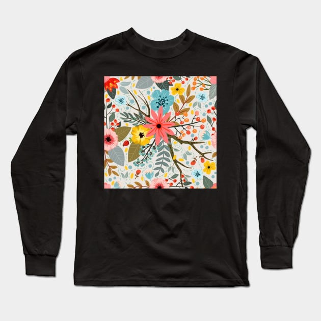 Artistic Painted Pattern of Flowers Long Sleeve T-Shirt by Art by Ergate